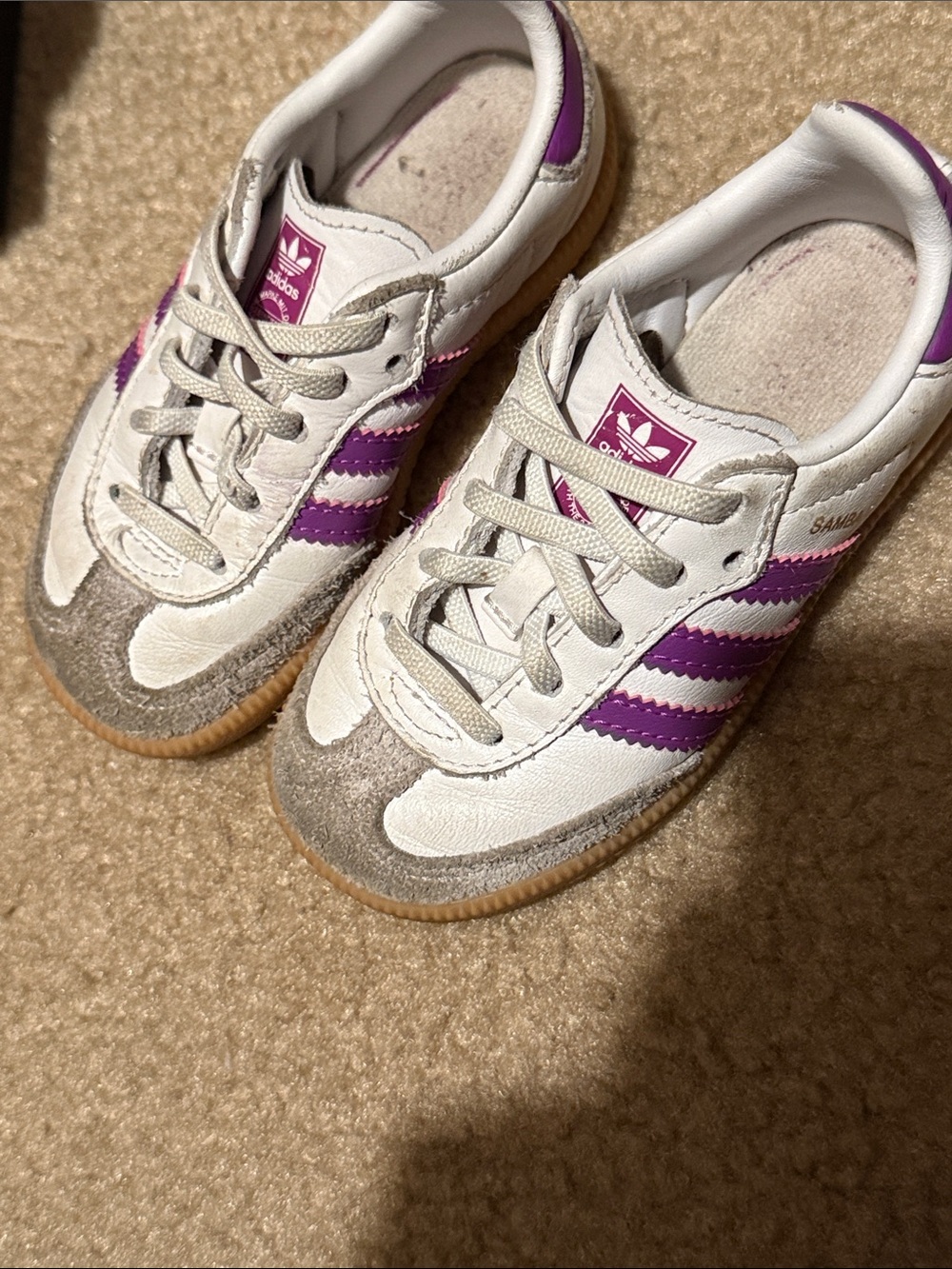 adidas Kids Samba Sneakers in White, Purple and Gum - Picture 2 of 3